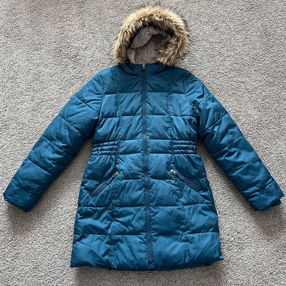 Girl’s Lands End Winter Fleece Lined Down Alternative Coat, Size XL (16), Teal